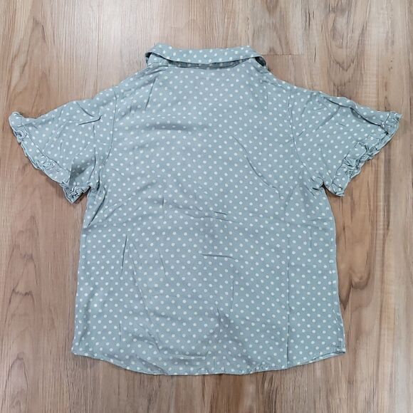 🔺️Jolt Blueish Gray Polka Dot Buttoned Top Small - Picture 2 of 8